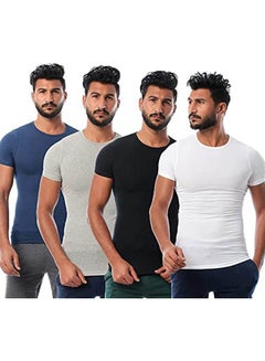 اشتري Round-Neck Short Sleeve Solid Undershirt  Set Of 4 Multicolour في مصر