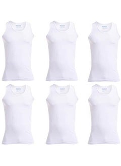 اشتري Round-Neck Solid Sleeveless Undershirt For Men Set Of 6 White في مصر