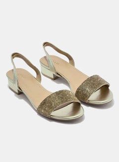 Buy Casual Slip-On Heeled Sandals Gold in Saudi Arabia