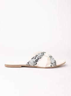 Buy Casual Flat Sandals White/Snake Print in Saudi Arabia