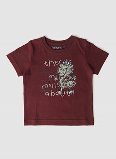 Buy Round Neck Graphic Printed T-Shirt Maroon in UAE