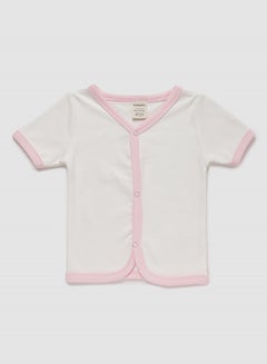 Buy Baby Girls V-Neck Short Sleeve T-Shirt White/Pink in Saudi Arabia