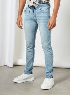 Buy Men's Slim Fit Textured Joggers Light Blue in UAE