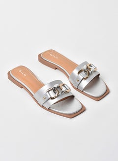 Buy Chain Detail Strap Flat Sandals Silver in Saudi Arabia