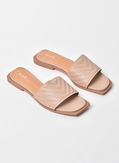 Buy Quilted Weave Pattern Broad Strap Flat Sandals Beige in UAE