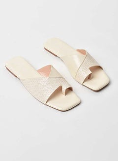 Buy Cross-Over Broad Strap Flat Sandals Off White in UAE
