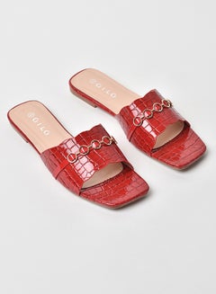 Buy Animal Pattern Broad Strap Flat Sandals Red in Saudi Arabia