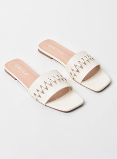 Buy Cut-Out Detail Broad Strap Flat Sandals Off White in Saudi Arabia