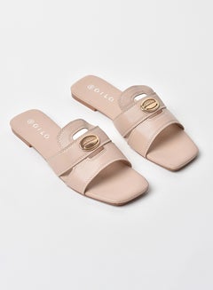 Buy Cut-Out Detail Strap Flat Sandals Beige in UAE