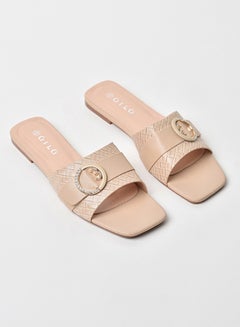 Buy Checked Pattern Broad Strap Flat Sandals Beige in Saudi Arabia