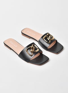 Buy Heart Embellished Strap Flat Sandals Black in Saudi Arabia