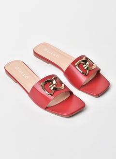 Buy Heart Embellished Strap Flat Sandals Maroon in UAE