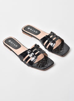 Buy Checked Pattern Multi Strap Flat Sandals Black in UAE