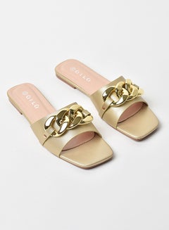 Buy Chain Detail Broad Strap Flat Sandals Gold in Saudi Arabia