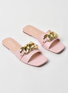 Buy Chain Detail Broad Strap Flat Sandals Pink in Saudi Arabia