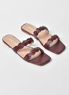 Buy Animal Pattern Braided Strap Flat Sandals Maroon in Saudi Arabia