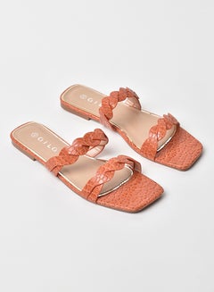 Buy Animal Pattern Braided Strap Flat Sandals Orange in Saudi Arabia
