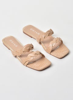 Buy Animal Pattern Braided Strap Flat Sandals Beige in UAE