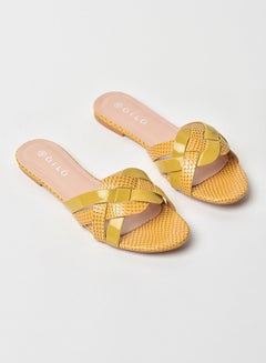 Buy Animal Pattern Cross Over Strap Flat Sandals Mustard Yellow in UAE