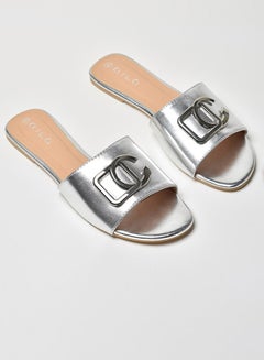 Buy Shiny Broad Strap Flat Sandals Silver in Saudi Arabia