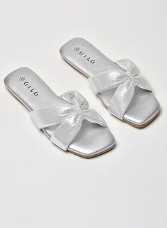 Buy Criss-Cross Strap Flat Sandals Silver in Saudi Arabia