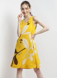 Buy Stylish Knee Length Dress Mustard Yellow in Saudi Arabia