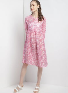 Buy Stylish Knee Length Dress Pink in Saudi Arabia