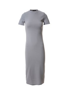Buy Casual Short Sleeve Bodycon Midi Solid Knit Dress 62 Lite Grey in Saudi Arabia