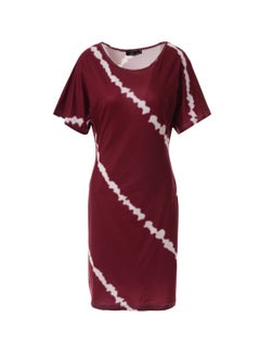 Buy Casual Short Sleeve Cold Shoulder Midi Kint Dress Wine/White in Saudi Arabia