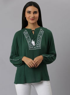 Buy Basic Keyhole Neck Top Green in UAE