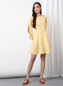 Buy Casual Mini Dress Yellow/White in Saudi Arabia