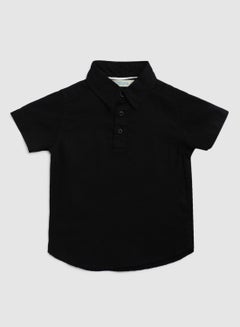 Buy Collared Neck Short Sleeve Shirt Black in UAE