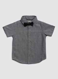 Buy Collared Neck Short Sleeve Shirt Dark Grey in UAE