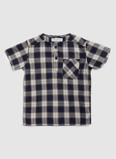 Buy Collared Neck Short Sleeve Shirt Navy Blue/White in UAE