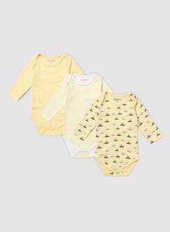Buy Baby Boys Cotton Onesies (Pack of 3) Yellow in UAE