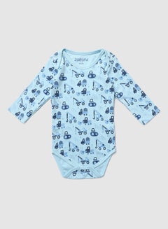 Buy Printed Round Neck Long Sleeve Bodysuit Cool Blue in UAE