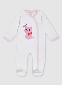 Buy Round Neck Long Sleeve Sleepsuit Pink/Bright White in UAE