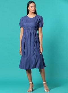 Buy Casual Knee Length Dress Indigo Blue in Saudi Arabia