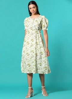 Buy Floral Print Midi Dress Multicolour in UAE