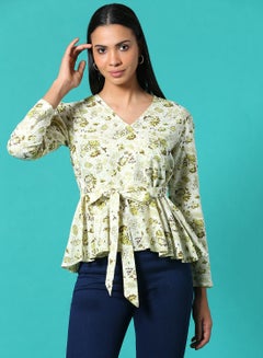 Buy Casual Printed Top Cream/Green/Brown in Saudi Arabia