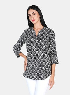 Buy All Over Printed Casual Top Black/White in Saudi Arabia