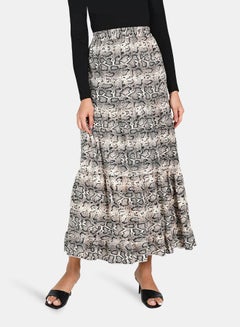 Buy Casual Knitted Skirt White/Black/Grey in UAE