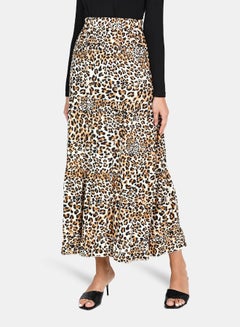 Buy Casual Knitted Skirt Brown/White/Black in UAE
