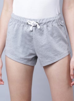 Buy Mid-Rise Knitted Shorts Grey Melange in UAE