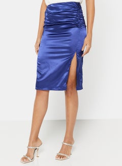 Buy Draped Satin Skirt Night Blue in UAE