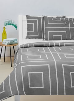 Buy Duvet Cover Set- With 1 Duvet Cover 260X220 Cm And 2 Pillow Cover 50X75 Cm - For King Size Mattress - Dark Grey/White 100% Cotton 144 Thread Count Cotton Dark Grey/White 260x220cm in Saudi Arabia