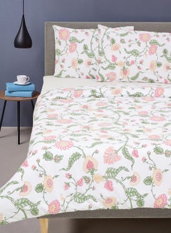 Buy Duvet Cover Set- With 1 Duvet Cover 260X220 Cm And 2 Pillow Cover 50X75 Cm - For King Size Mattress - White/Red/Green 100% Cotton Percale 180 Thread Count White/Green/Pink in UAE