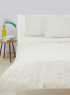 اشتري Duvet Cover Set- With 1 Duvet Cover 160X200 Cm And 2 Pillow Cover 50X75 Cm - For Twin Size Mattress - Leaf Printed Yellow 100% Cotton Percale 144 Thread Count Cotton Disty Blue Twin none في الامارات