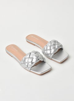 Buy Slip-On Detail Flat Sandals Silver in Saudi Arabia
