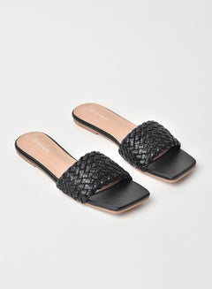 Buy Slip-On Detail Flat Sandals Black in UAE
